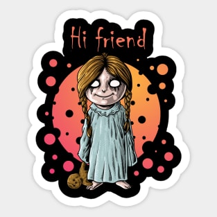 Hi Friend - Creepy kid with voodoo doll Sticker